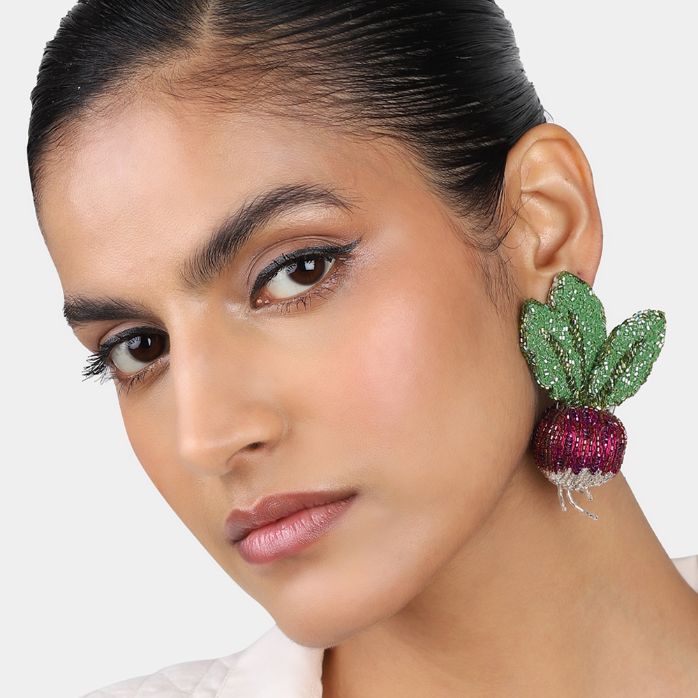 Purple Turnip Earrings Olivia Dar – Hand-Embroidered 3D Design ...
