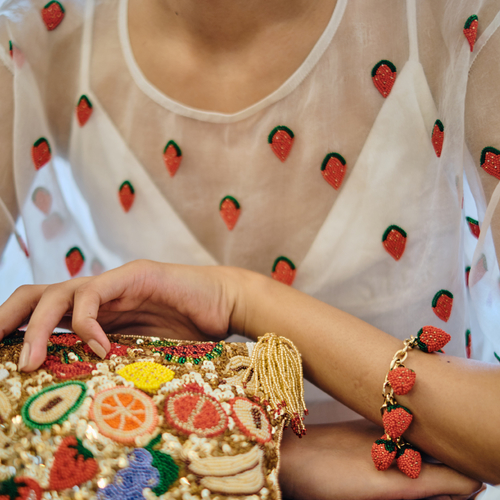 Strawberry Organza Top – Hand-Embroidered Luxury - Olivia Dar