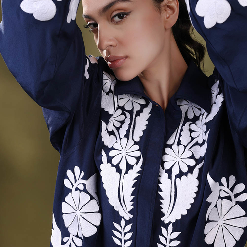 26SS Cording Embroidery Jacket　navy サイズ2 Cording Embroidery Detailed Middle Length Jacket - navy - Mame