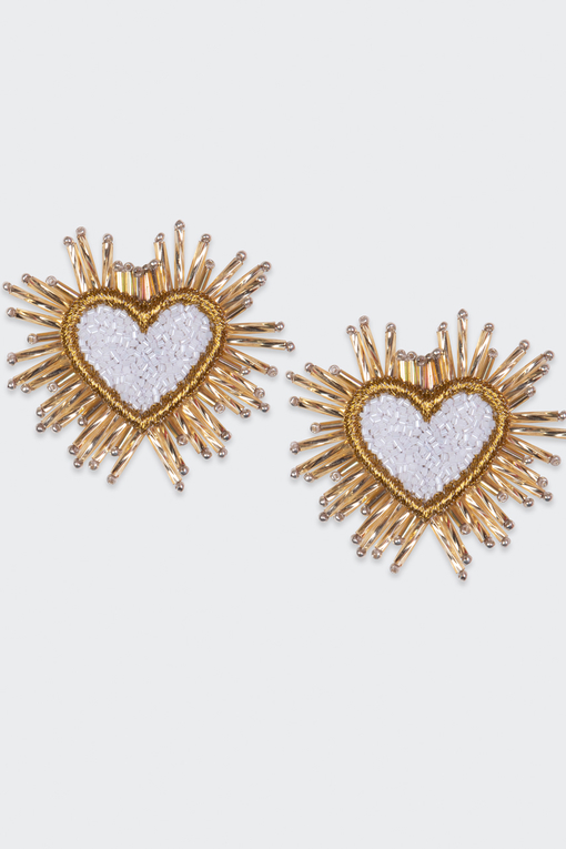 White Sparkle Heart Earrings Beaded - Olivia Dar