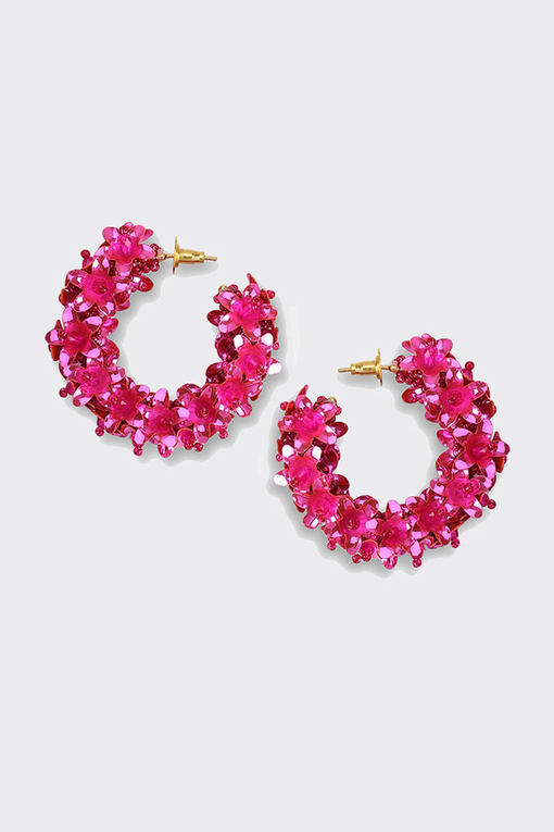flower beaded fuchsia hoops Olivia Dar