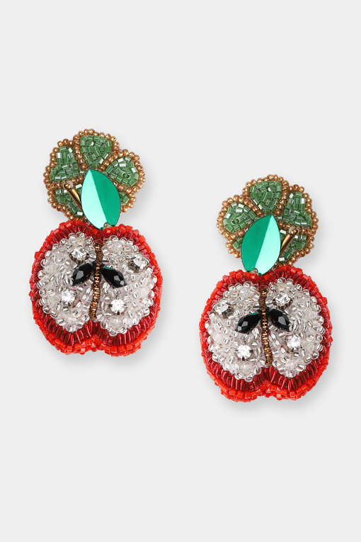 Apple 3D earrings. Handmade statement earrings. Finely hand beaded