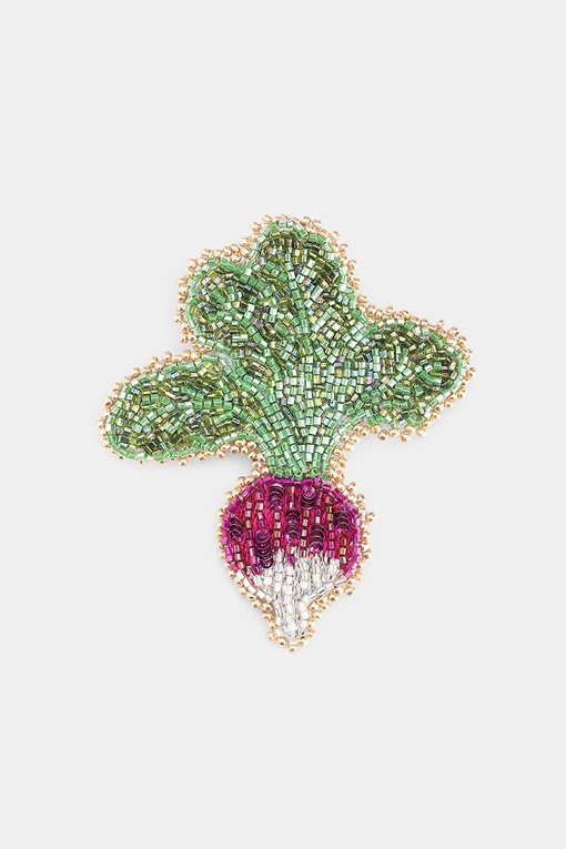 Turnip Brooch – Hand-Embroidered Seed Beads, Unique Piece - Olivia Dar