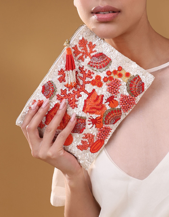 Coral Sequins Jewelry Bag