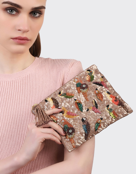 Multi Birds Sequins Jewelry Bag