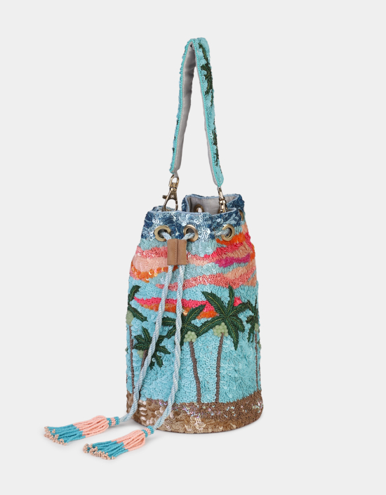 Sunset Palm Tree Bucket Bag