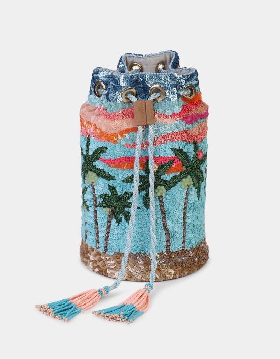 Sunset Palm Tree Bucket Bag