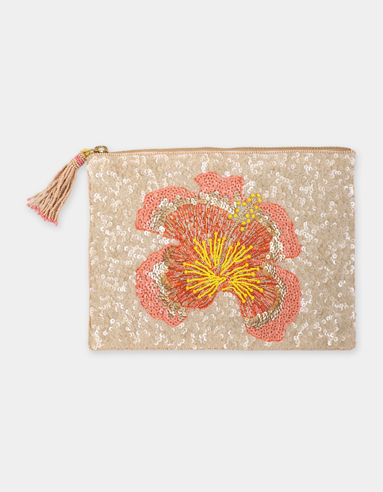 Single Hibiscus Sequins Pouch