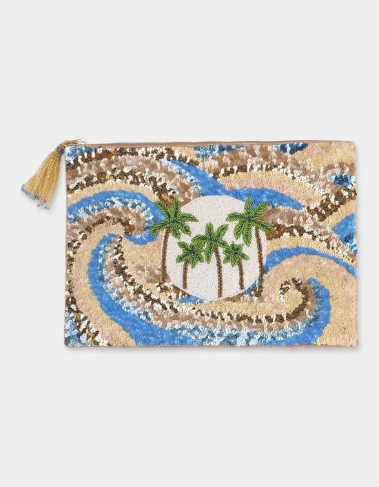 Palm Tree Sequins Pouch