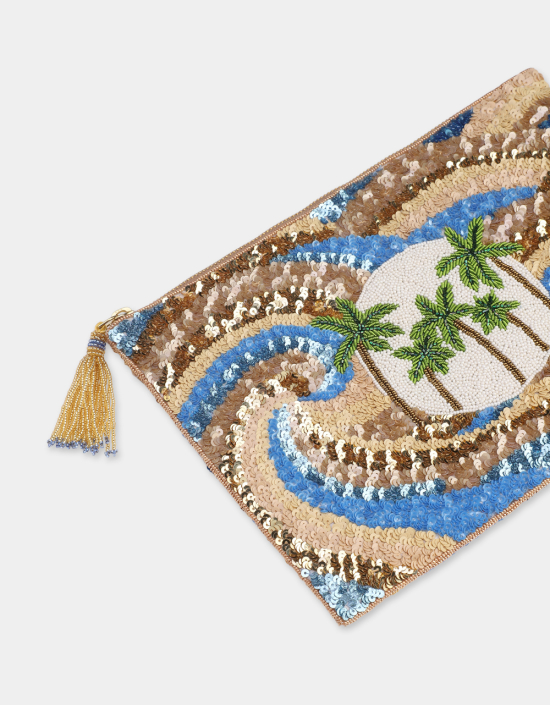 Palm Tree Sequins Pouch