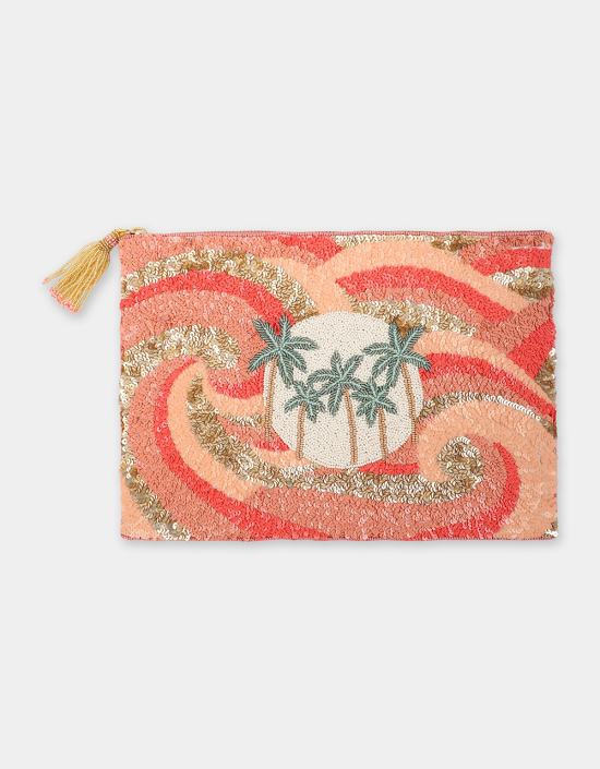 Palm Tree Sequins Pouch