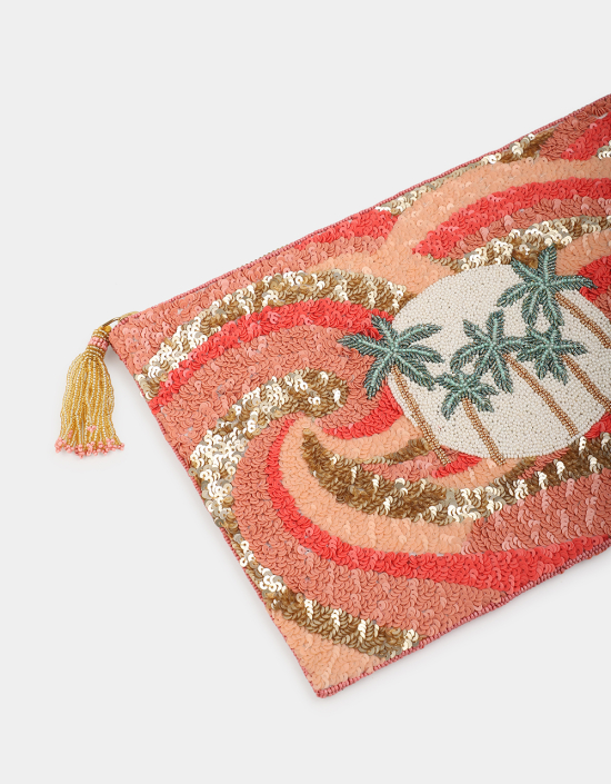 Palm Tree Sequins Pouch