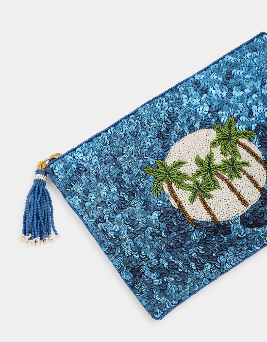 Palm Tree Sequins Pouch