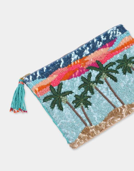 Sunset Palm Tree Sequins Pouch