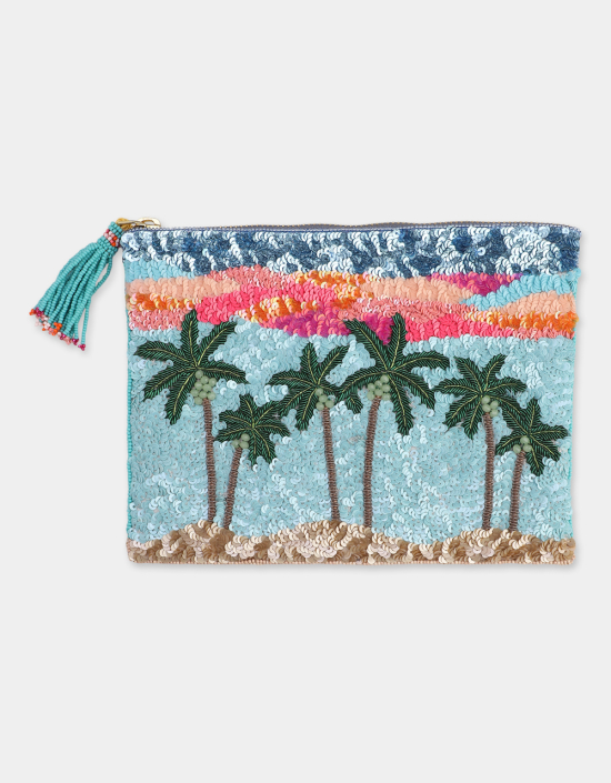 Sunset Palm Tree Sequins Pouch