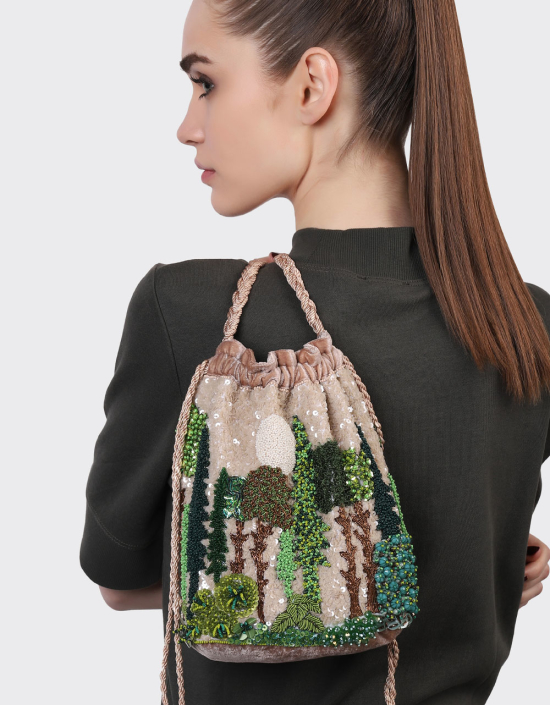 Enchanted Forest Velvet Bucket Bag