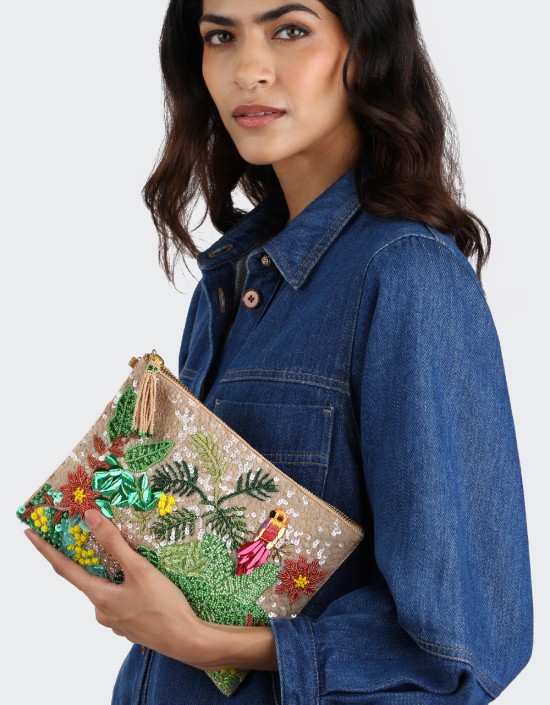 Palm Tree Sequins Pouch