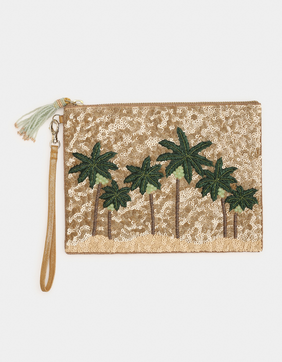 Palm Tree Sequins Pouch