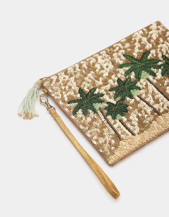 Palm Tree Sequins Pouch