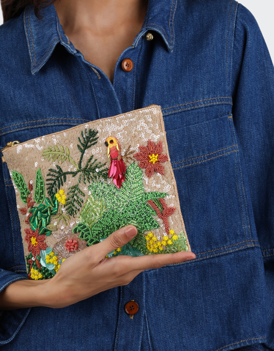 Tropical Forest Sequins Pouch