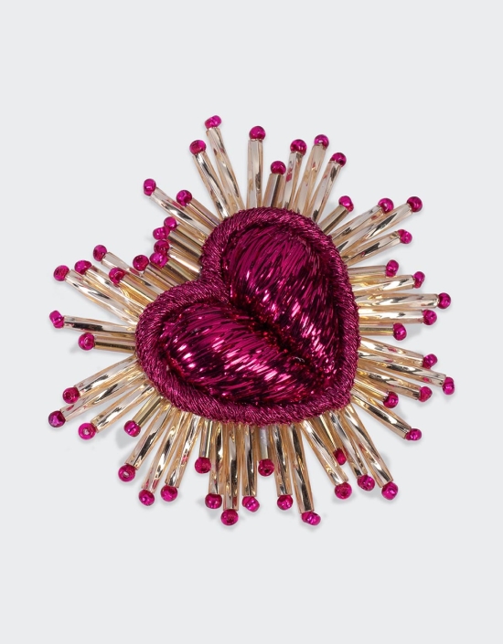 Fuchsia Sparkle Heart Brooch Olivia Dar