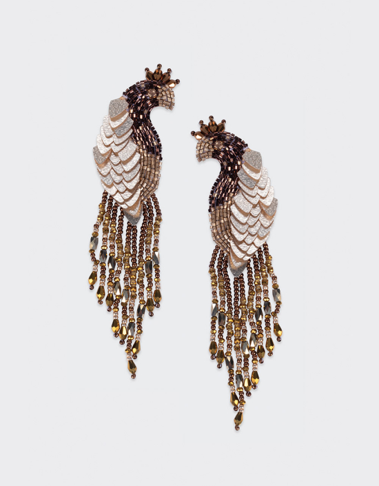 Bronze leather beaded earrings